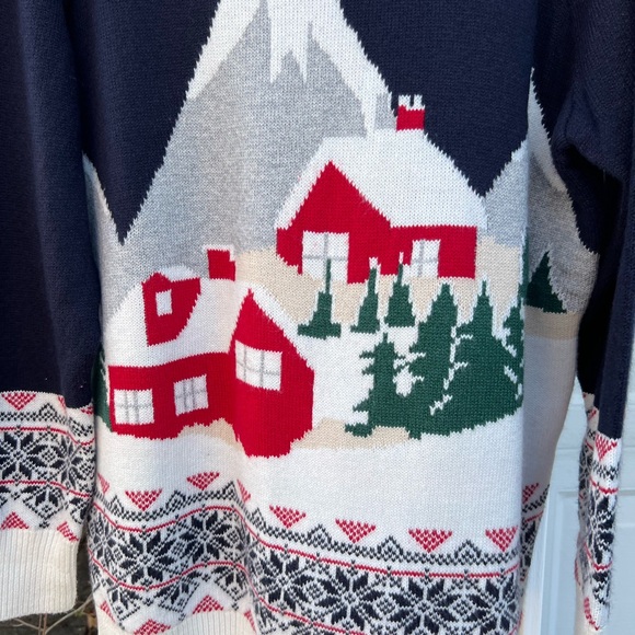 NWT Talbots Cozy Navy Mountain Town In Winter Long Sleeve Sweater - Picture 3 of 6